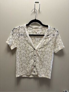 Maison Jules Cream Floral Lace Button-Up Top